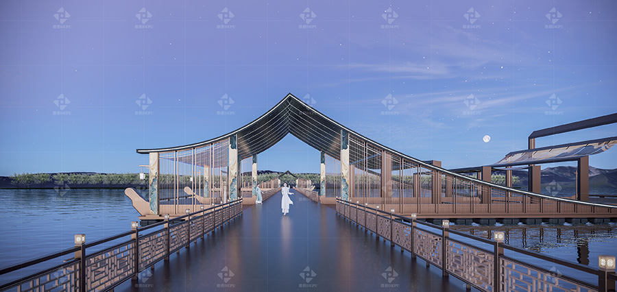 CHINESE STYLE ANCIENT PONTOON BRIDGE